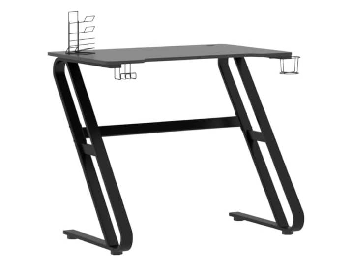 Tmriohed Gaming-Schreibtisch 90x60x75 cm Computertisch Schwarz Kompakter Z-Form Tisch fürs Arbeitszimmer mit Halterung für Kopfhörer, Controller und Becher für geordnetes Gaming.