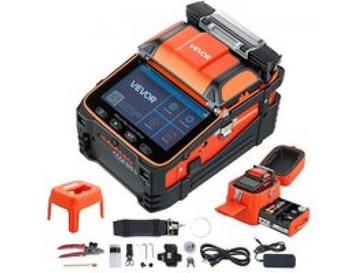 VEVOR Glasfaser-Spleißgerät LWL-Spleißgerät 6 Motoren 0,1µm Kernausrichtung, Fusionsspleißgerät mit VFL OPM für SM MM DS NZDS, 5s Spleißen, 15s Heizung, 5 Zoll Touchscreen, 3-in-1 Faserhalter, 7800mAh