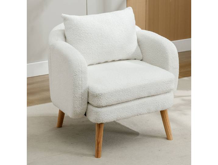 Fauteuil simple en velours avec coussin, fauteuil à coussin extra épais, fauteuil simple, fauteuil de loisirs, fauteuil à pieds en bois massif