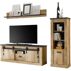 WOHNWAND Used Wood hell, anthrazit 3-teilig 233 cm, Schrankwand mit Soft-Close