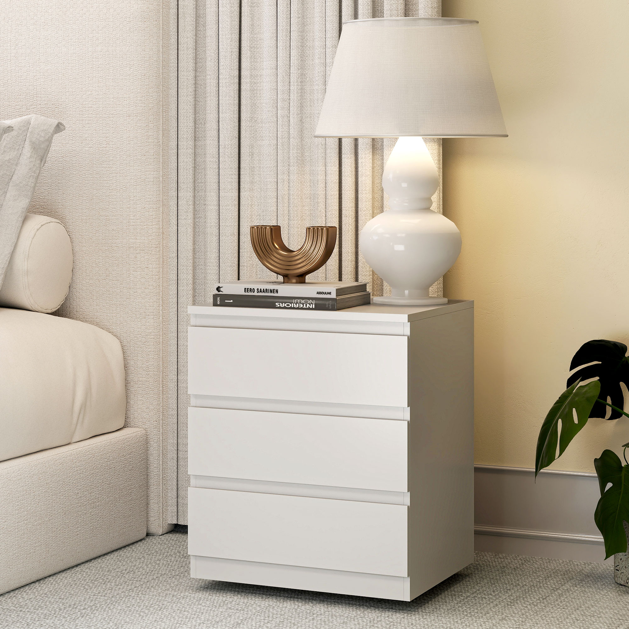 Homcom Cassettiera 3 Cassetti con Chiusura Rallentata, Stile Moderno 45x40x52,8 cm Bianco   Aosom Italy