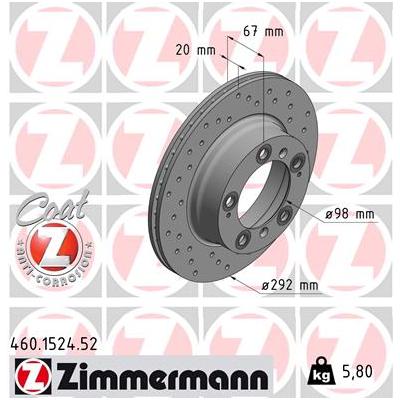 ZIMMERMANN Bremsscheibe SPORT COAT Z 460152452 Hinterachse Gelocht 292mm 20mm für Porsche