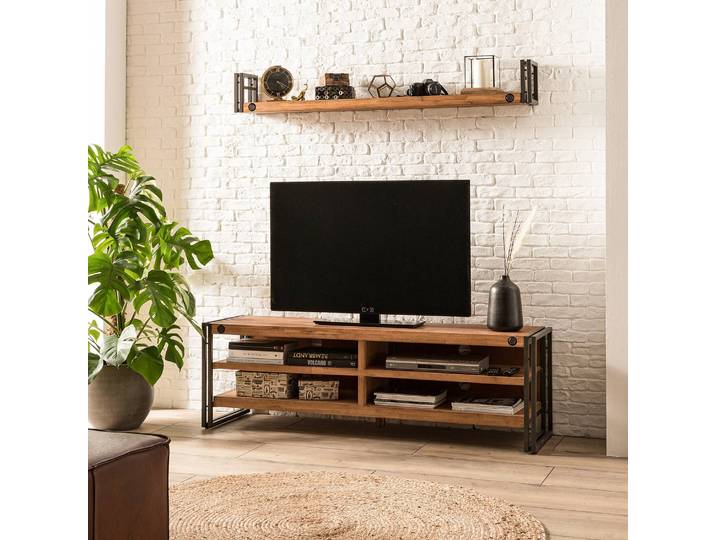 Wandboard mit Seitenleisten Massivholz Akazie, gebürstet & lackiert Braun/Grau/Akazie 150cm