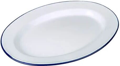 Falcon Enamel 36cm White With Cobalt Blue Rim Round Oval Plate