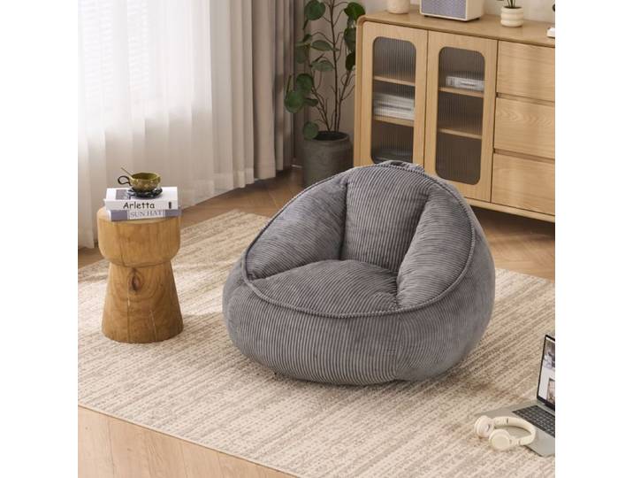 SENVIRO Sitzsack gris en corduroy memory foam 90 x 90 x 59 cm