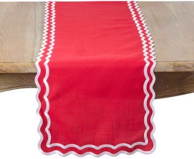 Saro Lifestyle "Scalloped Border Table Runner - Embroidered Edge Runner for Dining Tables & Everyday Entertaining - 16""x72"""