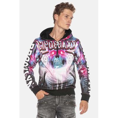 Kapuzensweatshirt CIPO & BAXX "Sweatshirts", Herren, Gr. S, bunt (cyber, blau), 50% Baumwolle, 50% Polyester, bedruckt, regular fit normal, Sweatshirts, mit auffälligem Allover-Printdesign, CL416