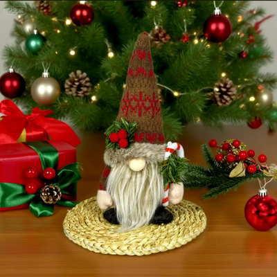 Modern Home Fixes Rudolph Plush Toy, Christmas Decorations, Knitted Hat With Pine Branch, Gnome Faceless Doll Figurine, Pine Toy big Beard