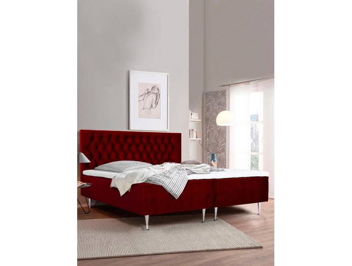Boxspringbett HOME AFFAIRE Exclusive , rot, B:161cm L:208cm, Samtoptik (100% Polyester), Komplettbetten, Boxspringbett, inkl. Topper, 3 Breiten, 3 Härtegrad-Ausführungen