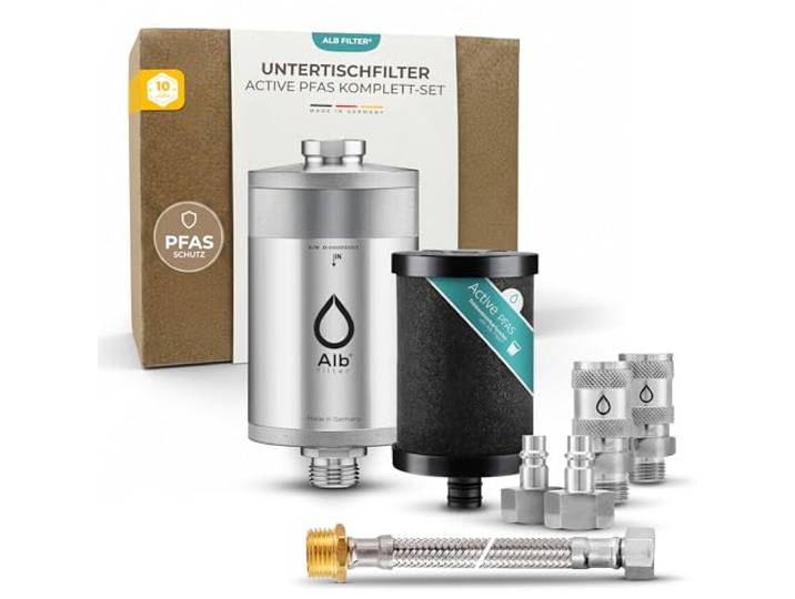 Alb Filter UNTERTISCH ACTIVE PFAS Wasserfilter Küche + PROTECT PFAS- & Schadstoffreduktion, Schutz vor 80+ Stoffen, Untertischfilter Küche, Anschluss-Set Schnellkupplung, Made in Germany