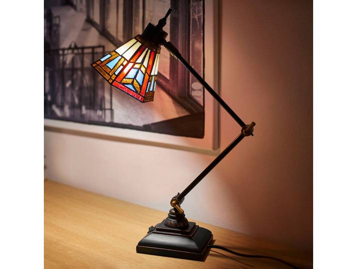 Artistar Tiffany Tischlampe LILLIE, braun / rost, für Wohn- / Esszimmer, Stein, Tiffany, Tischlampe