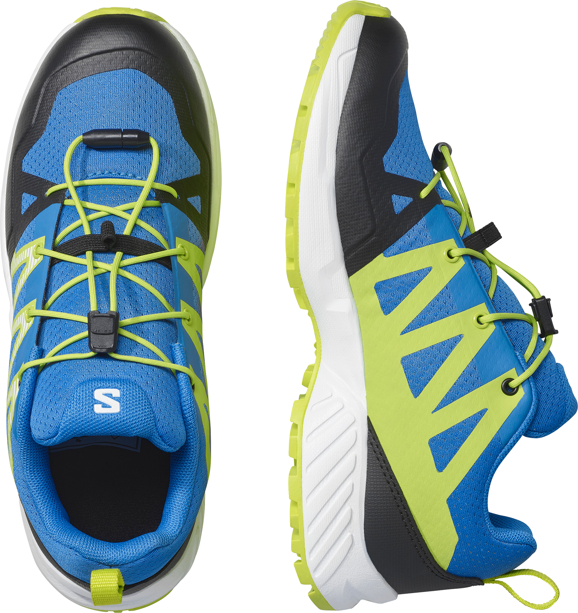 Wanderschuh SALOMON "OUTSCAPE J", Gr. 37, atmungsaktiv, blau (strong blau, weiß, acid lime), Synthetik, Textil, Schuhe Wanderschuh, pour enfants et adolescents strong blau, weiß, acid lime 37, atmungsaktiv