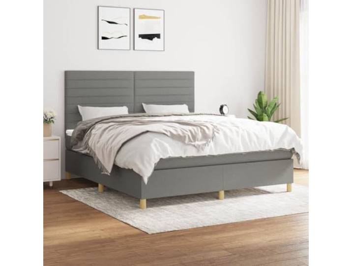 RJPLMFV Lattenrost, Matratze, 160 x 200 cm, Dunkelgrau, Stoff Verstellbarer Kopf, Taschenfedern, mittlere Unterstützung, weicher Matratzenschoner