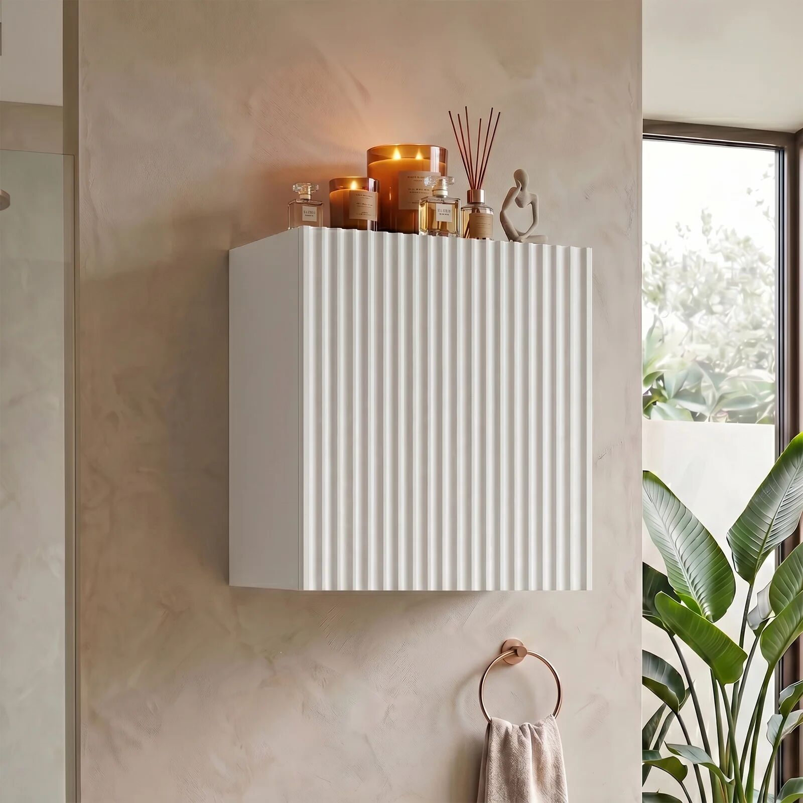 garneroarredamenti Pensile cubo bagno sospeso 30x30h cm cannettato 1 anta bianco Cleany