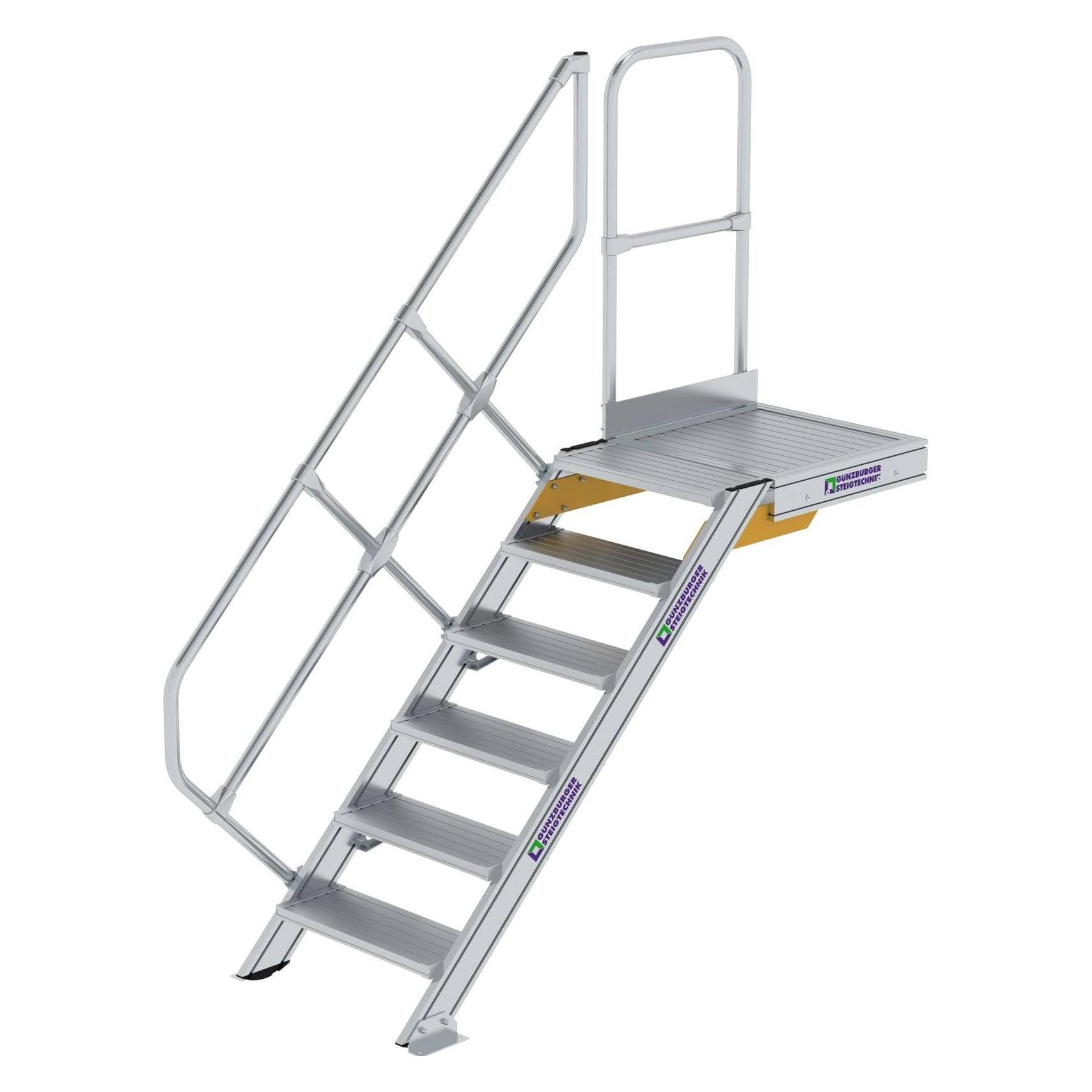 Munk Treppe mit Plattform 45° Stufenbreite 600 mm 6 Stufen Aluminium geriffelt (600426)