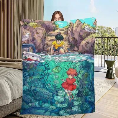 Shop Station Ponyo Flannel Throw Blanket Soft Plush Fleece Anime Throw For Sofa, Bed & Travel 40 X 50 Inch b