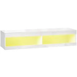 MODFU TV Lowboard hängend 140x40x30 cm mit LED-Beleuchtung, Kabelmanagement, offene Fächer, für 55 bis 60 Zoll Fernseher, Hochglanz Weiß