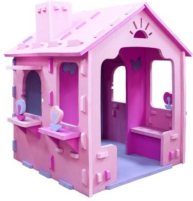 Costway Indoor Cottage Playset with Roof and Chimney for Creative Play-Pink & Purple