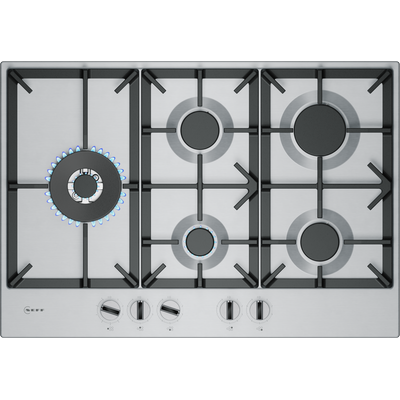 NEFF Gas-Kochfeld "T27CIS8N0", silber (edelstahl), B:75cm H:4,5cm T:52cm, Kochfelder, Präzise Steuerung mit FlameSelect & stabile Gusseisen-Topfträger
