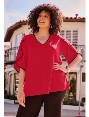 Plus Size Women's Theodora Tulip Sleeve Top by Catherines in Classic Red (Size 3X)