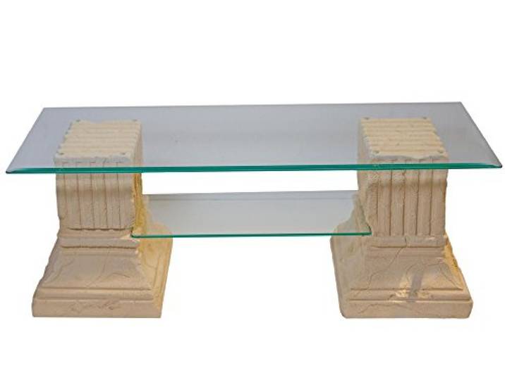Antikes Wohndesign Couchtisch Wohnzimmertisch Glastisch Säulentisch Steintisch