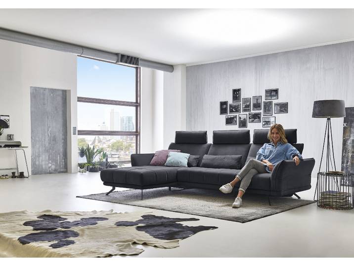 Ecksofa DIE PLANBAR MP-IN20041 L-Form , grau (anthrazit), B:285cm H:84cm T:178cm, 100% Polyester, Sofas, Ecksofa, optional Sitztiefenverstellung und Kopfstützen