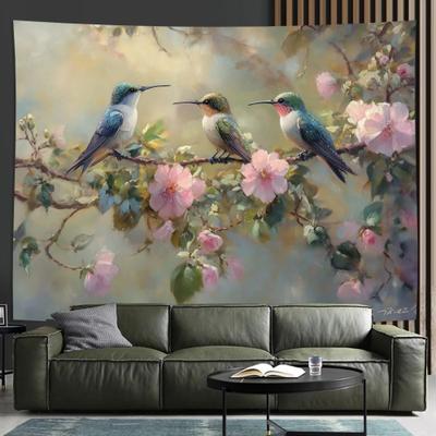 Inspire Essentials Hummingbird Floral Wall Tapestry Elegant Nature Art Decor 59.1 118.1 In