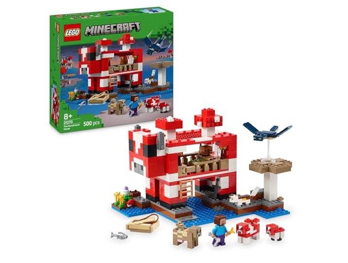 LEGO Minecraft Das Pilzkuh-Haus 21270 Interaktives Spielzeug ab 8 Jahren für Mädchen & Jungen, Steve Figur, Mobs, Arbeitstisch und Farm, Gaming Geschenk, 500 Teile