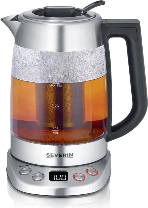 Severin Glas Tee-/Wasserkocher Deluxe WK 3480 (edelstahl/transparent, 1,7 Liter)