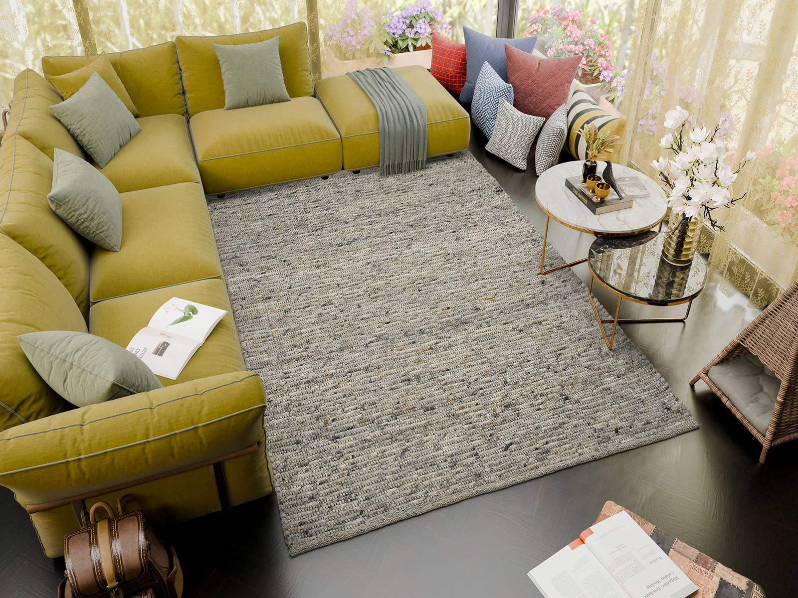 home24 Wollen vloerkleed Gaia Earth grijs 200 x 300 cm