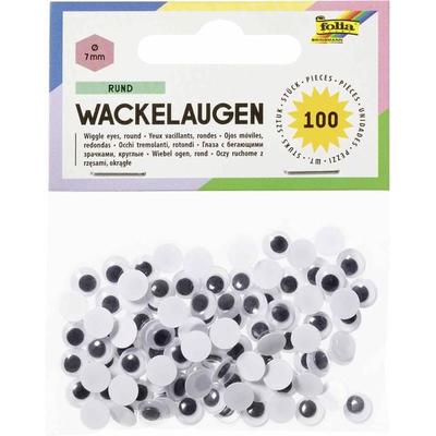 Folia Wackelaugen RUND, nicht selbstklebend, 7 mm, 100 Stück, weiß