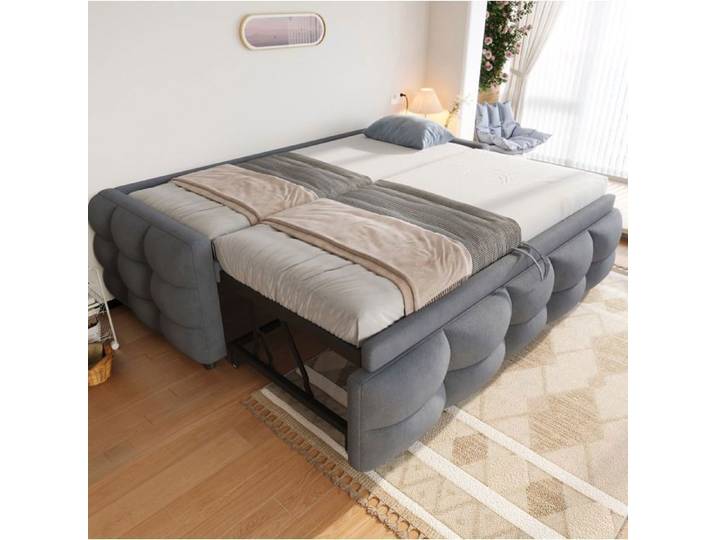 SENVIRO lit extensible avec sommier a lattes 90 x 190 cm / 180 x 190 cm gris sans matelas