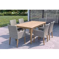 OUTFLEXX Borneo/Kota Garten-Essgruppe, natur/grau-meliert, Akazie/Alu/Polyrattan, 180x90cm, 6 Landhaussessel, FSC®-zertifiziertes Produkt