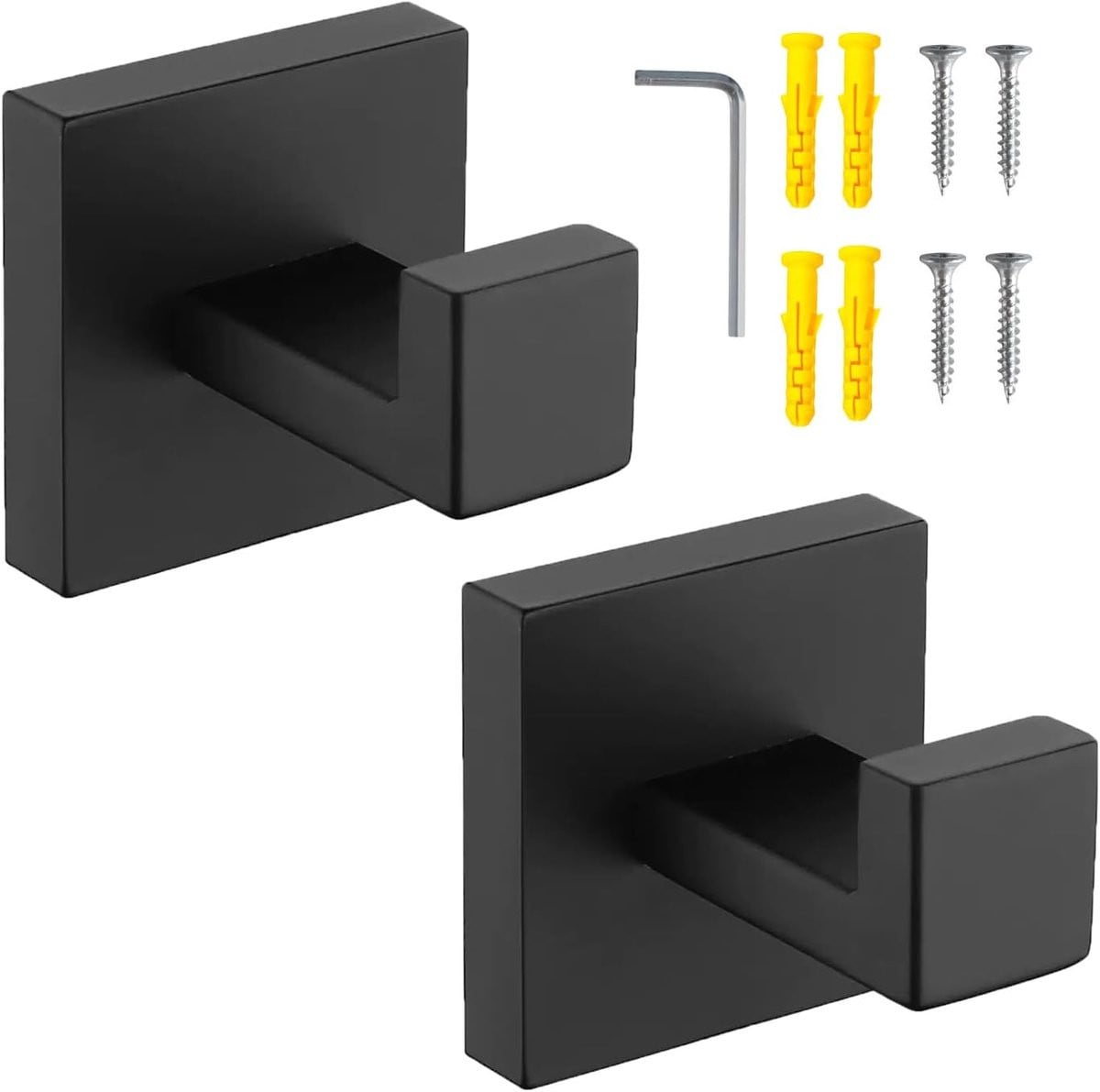 Matte Zwarte Badkamer Haken Set - Wandhaken voor Handdoek en Badjas in RVS