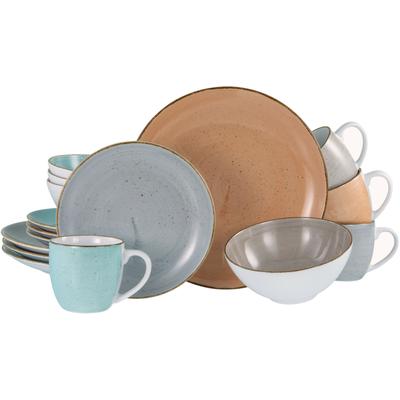 Kombiservice CREATABLE "Geschirr-Set VINTAGE NATURE", bunt (terrakotta, grau, aquablau, schlamm), 16 Stk., Porzellan, Geschirr-Sets, Kombiservice, Service, handgemalt, gesprenkelt, 16 Teile, für 4 Personen