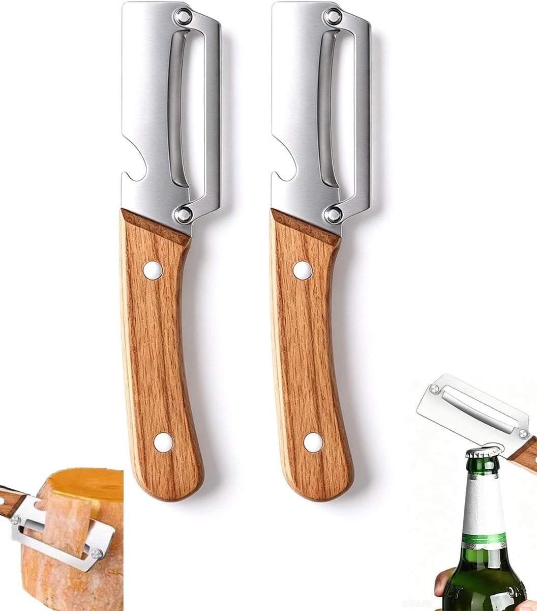 Multifunctionele 2-in-1 groenteschiller set van 2 stuks met flesopener, roestvrij staal, ideaal voor fruit en aardappelen