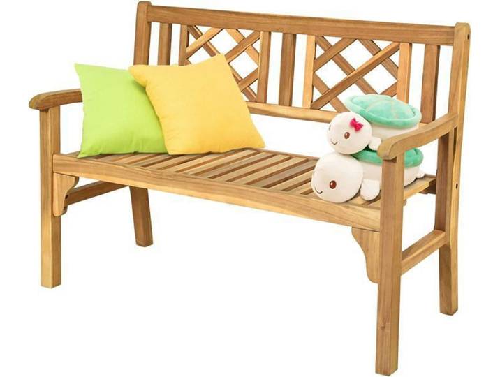 GOPLUS Banc de Jardin en Bois d'Acacia 2-3 Personnes Charge 320 KG-Banc avec Dossier et Accoudoirs pour Jardin/Terrasse