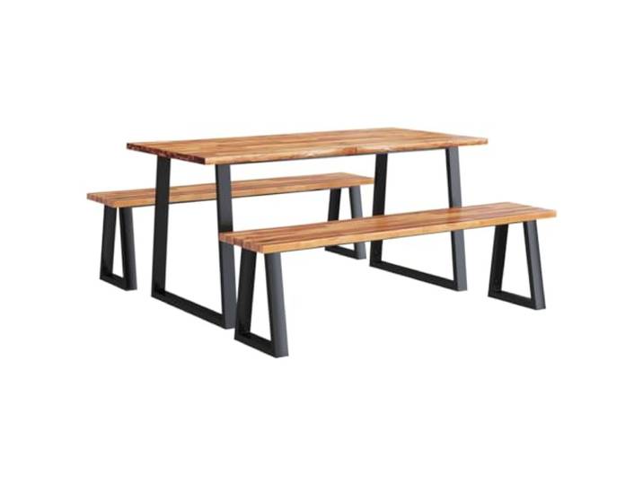 3-tlg. Essgruppe Baumkante Massivholz Akazie Massives Akazienholz, U-förmige Stahlbeine, pulverbeschichtet, robuste Tischplatte, Esszimmer, Küche