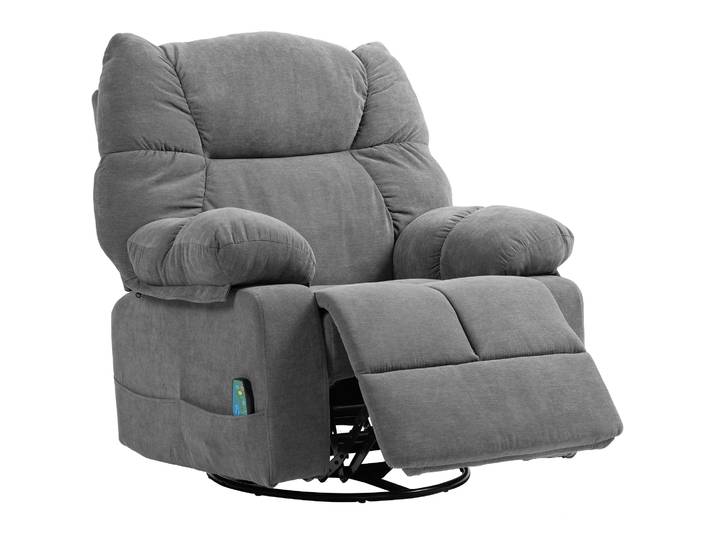 HOMCOM Relaxfauteuil, Massagestoel met 8 massage-motoren, lendenverwarming, schommel en draaibaar, 145°ligstand, grijs, 98x90x98 cm Aosom.nl