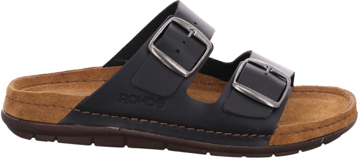 Pantolette ROHDE "Rodigo-D", Damen, Gr. 36, ungefüttert, schwarz, Leder, unifarben, Schuhe Pantolette, Sommerschuh, Schlappen, Hausschuh mit Schnallenverschluss schwarz 36, ungefüttert