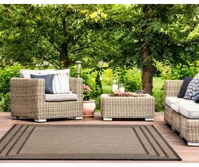 Lush Decor Monaco Striped Border Indoor/Outdoor Area Rug