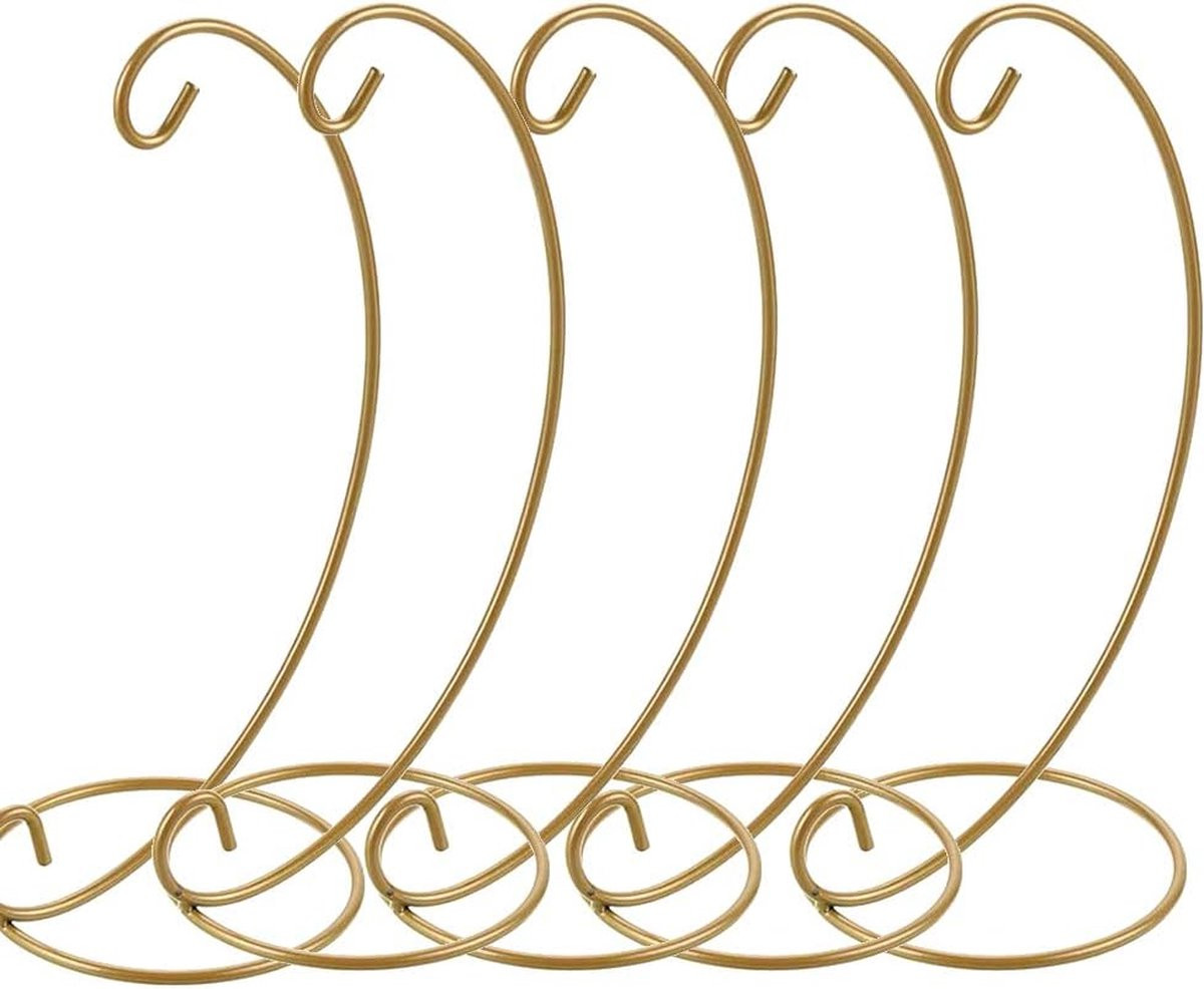 Set van 5 gouden spiraal ornamentenstandaards voor decoratie van glazen bollen, kerstballen en terrariums