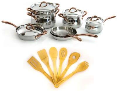BergHOFF Ouro Gold 17Pc 18/10 Stainless Steel Cookware Set, SS Lids