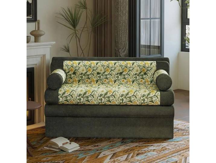 VERCART Canapé 2 places vert style scandinave petit canapé livré avec 2 oreiller rond 134 × 74 × 72 cm