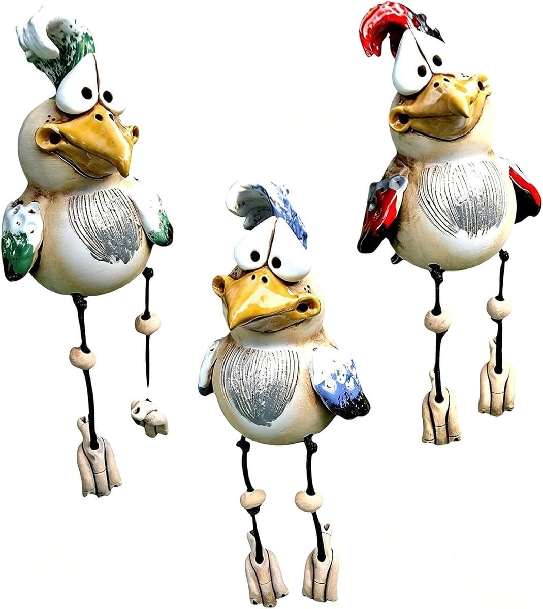Set van 3 handgemaakte keramische kippen figuren voor tuin decoratie