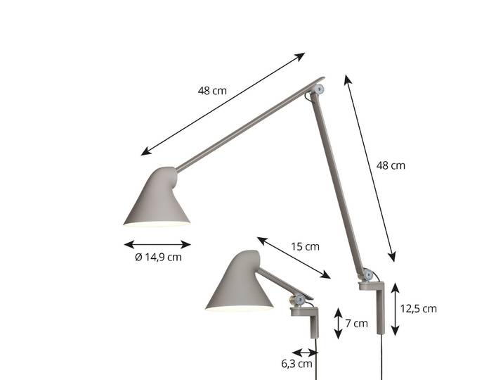 Louis Poulsen Designer Wandlampe NJP, alu / grau / zink, für Wohn- / Esszimmer, Aluminium, Design, Wandleuchte, Wandlampe Innen