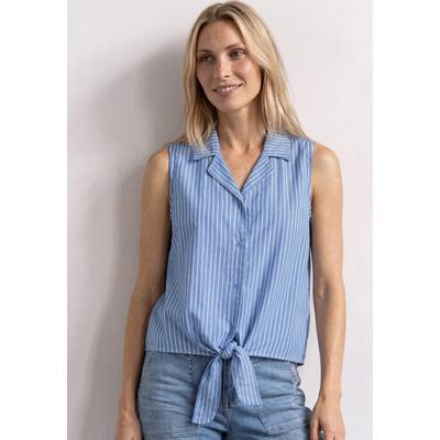 Blusentop STREET ONE, Damen, Gr. 42, blau (original blau), Web, 97% Baumwolle, 3% Metallfasern, gestreift, normal normal, V-Ausschnitt, abgesteppt, Blusen Blusentop, im Streifen-Design