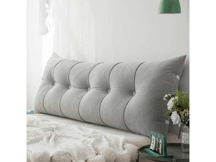 PIURUF Luxus Rückenkissen für King-Size-Bett, Kopfteil Lesekissen Seitenkissen Dreieck, Extra Weiches Sofa Rückenpolster zum Fernsehen oder Spielen, 200 cm (200x55x20 cm, Hellgrau)