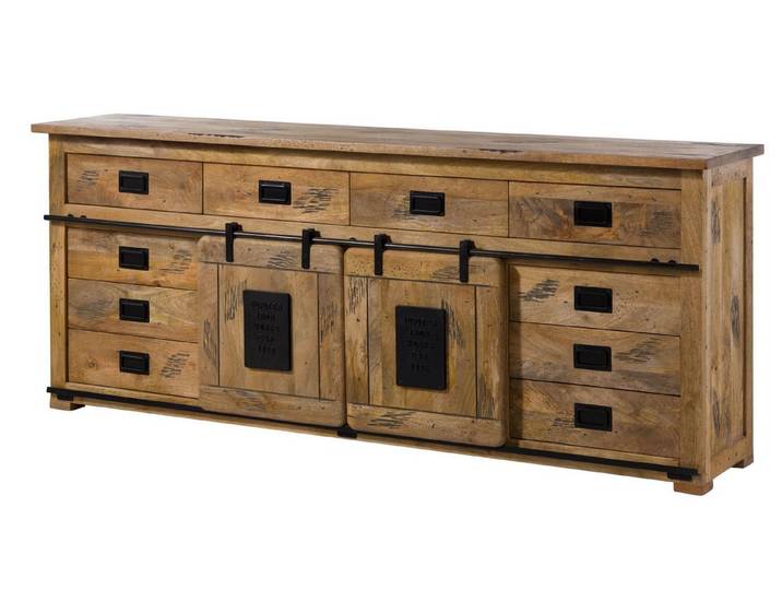 Massivmoebel24 Sideboard RAILWAY Mango Massivholz natur (Massivholz montiert 117 kg RAILWAY #192), Mango 220x45x90 (BxTxH) natur lackiert