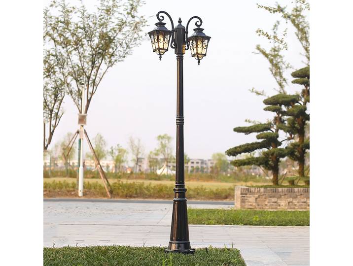 Éclairage de cour, lampadaire de villa de style européen, extérieur étanche, lumière extérieure de poteau haut de jardin, double tête ≈230CM